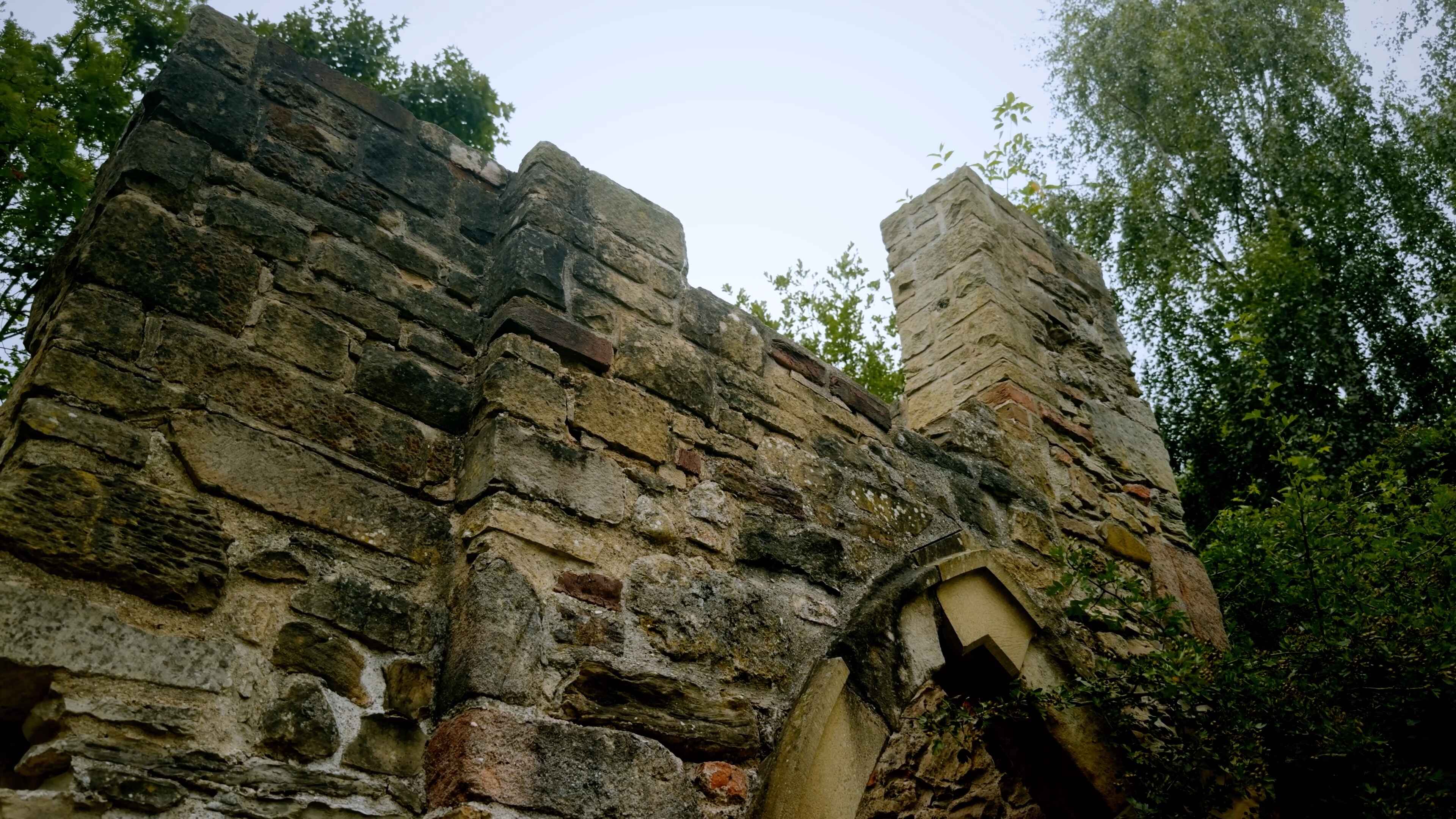 Close upward shot of old stone ruins